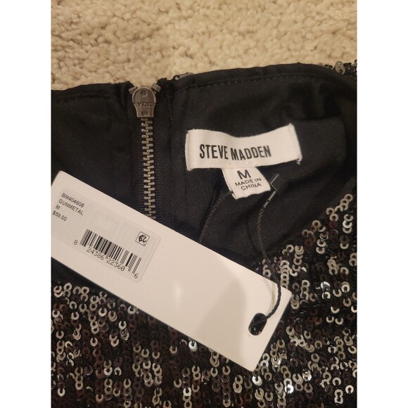 NWT Steve Madden Demi Sequin Long Sleeved Blouse Top Women's Medium In Gunmetal - Picture 7 of 9